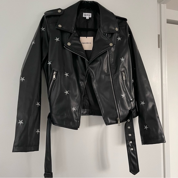 Revolve superdown Lydia Embroidered Moto Jacket In Black & White - Picture 3 of 6